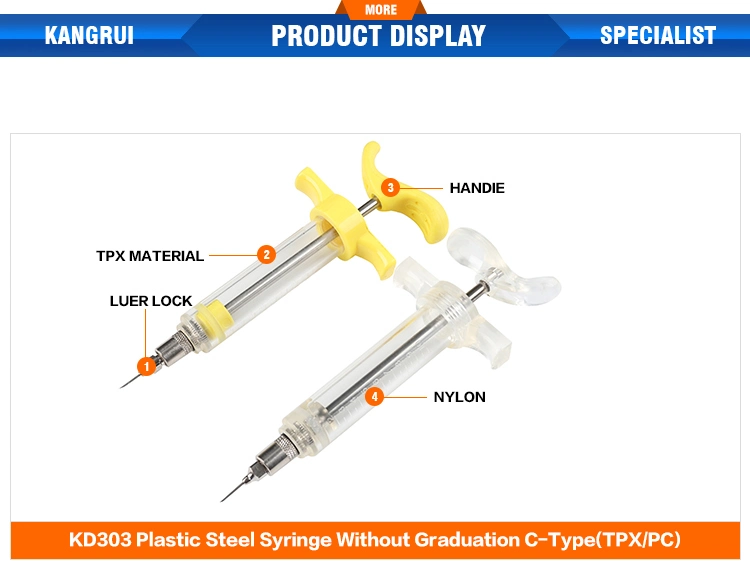 Plastic Steel Tpx/PC10ml 20ml 30ml 50ml Animal Injectior for Cattle Sheep Pig